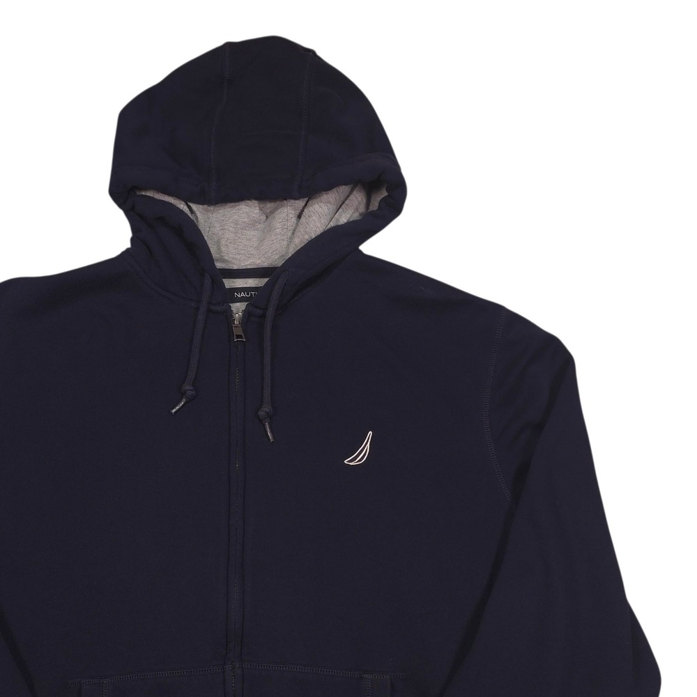 Nautica Mens XL Navy Blue Full Zip Fleece Hoodie Sweatshirt Embroidered Logo